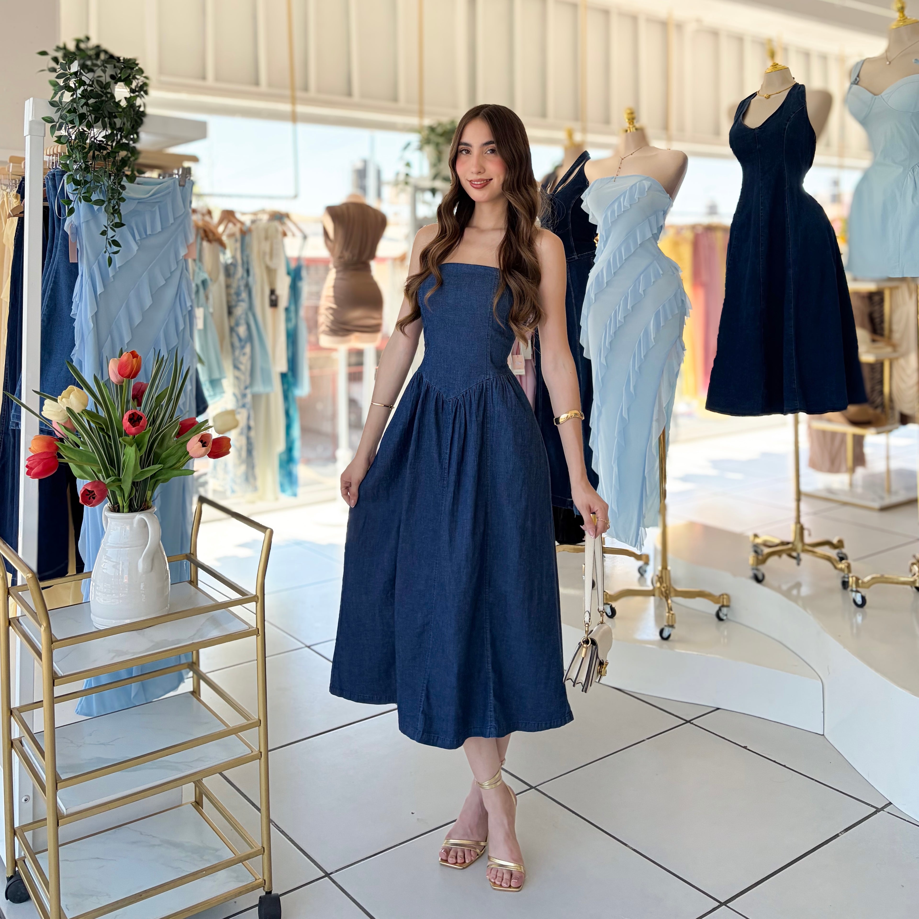 Vestido Denim straple largo
