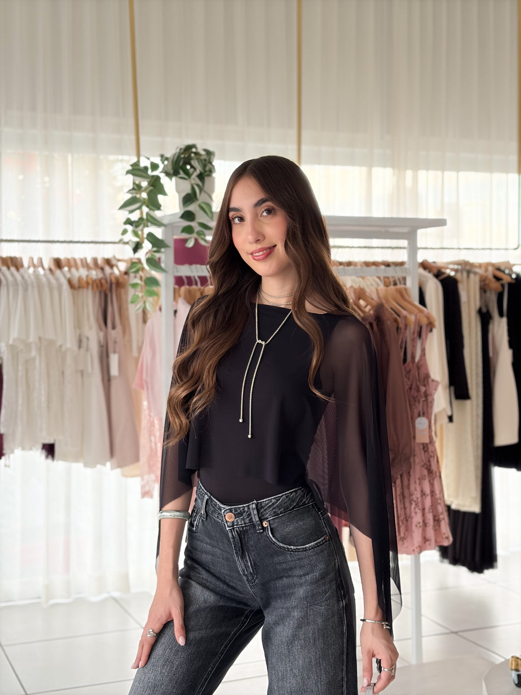 Blusa maga larga mesh