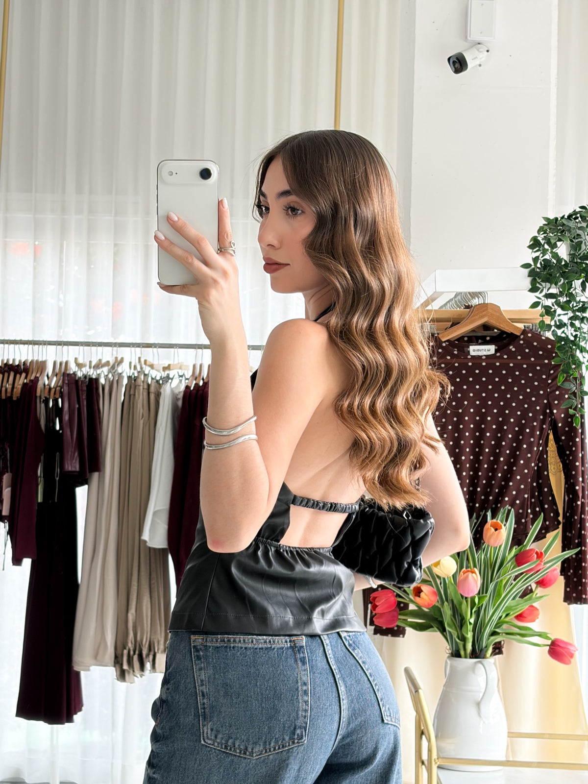 Blusa halter tipo vinipiel