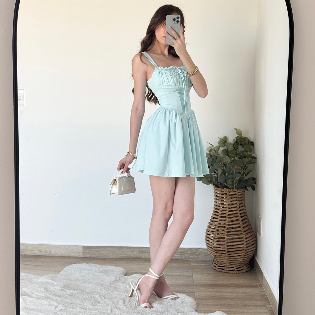 Vestido ampon pecho corrugado