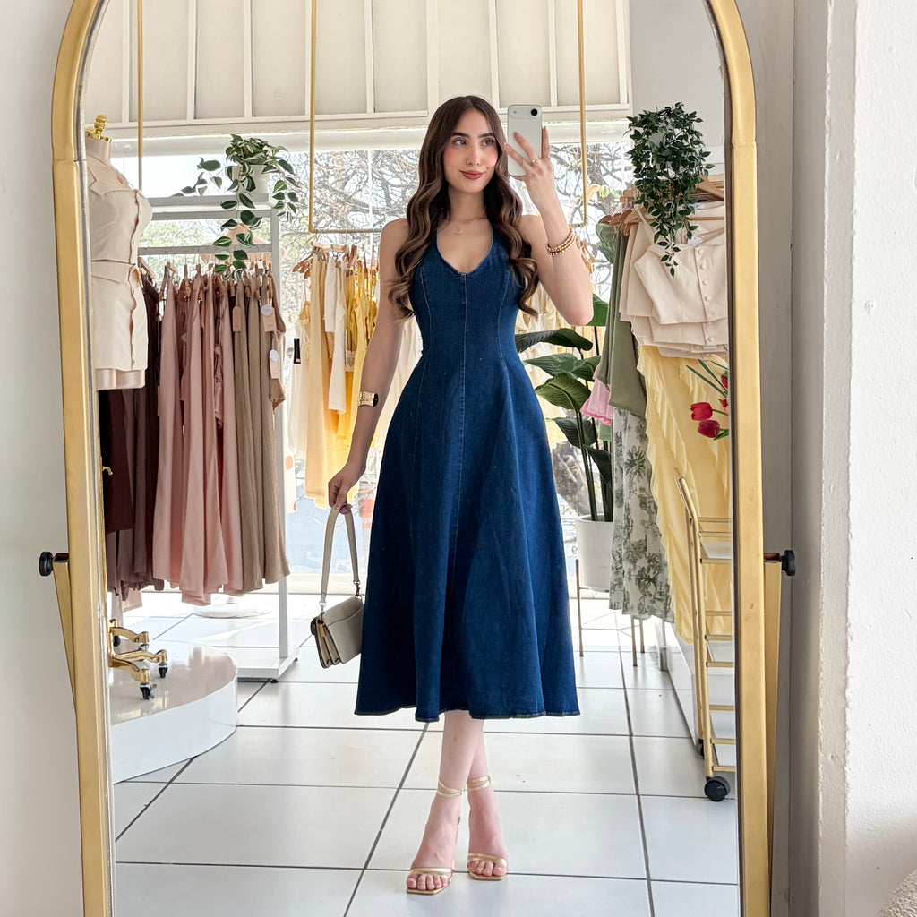 Vestido mezclilla Halter largo