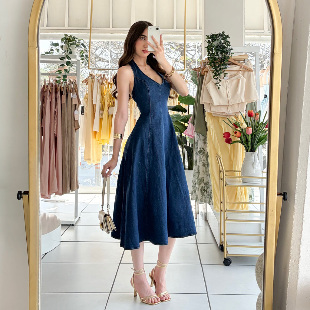 Vestido mezclilla Halter largo