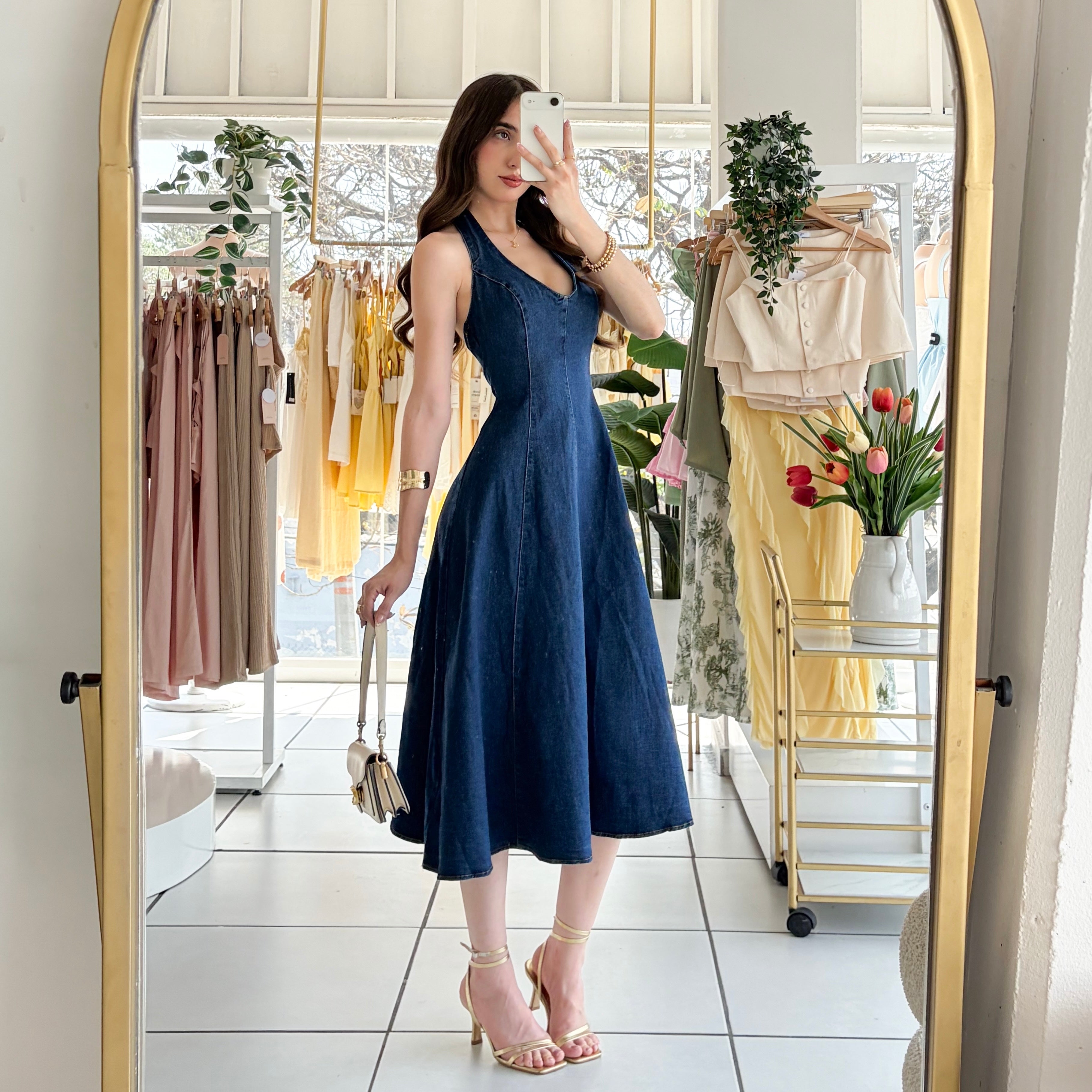 Vestido mezclilla Halter largo