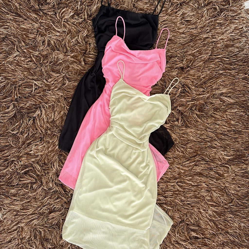 Vestido mesh escote recto
