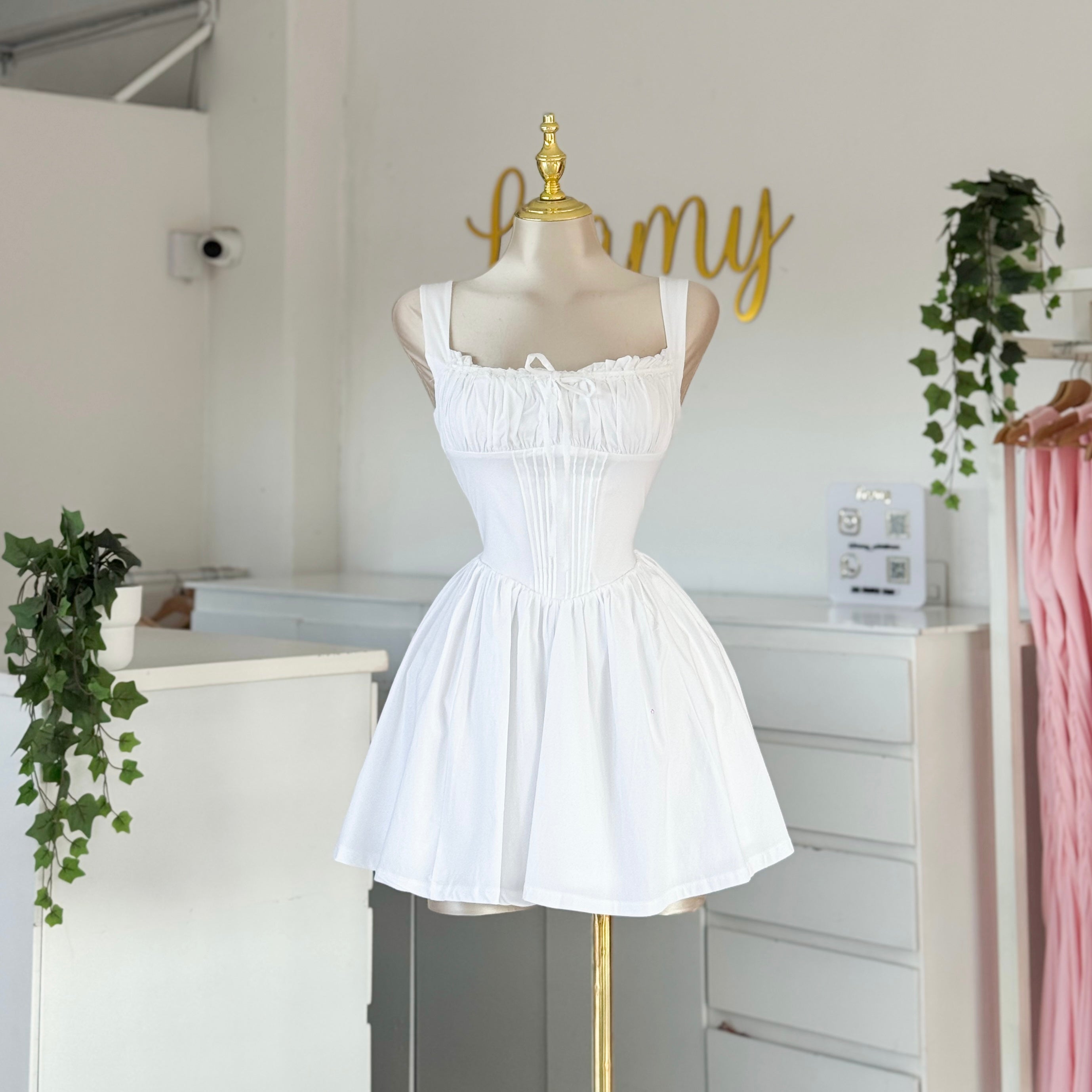 Vestido ampon pecho corrugado