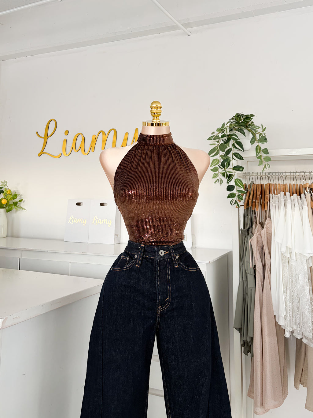 Blusa halter lentejuelas