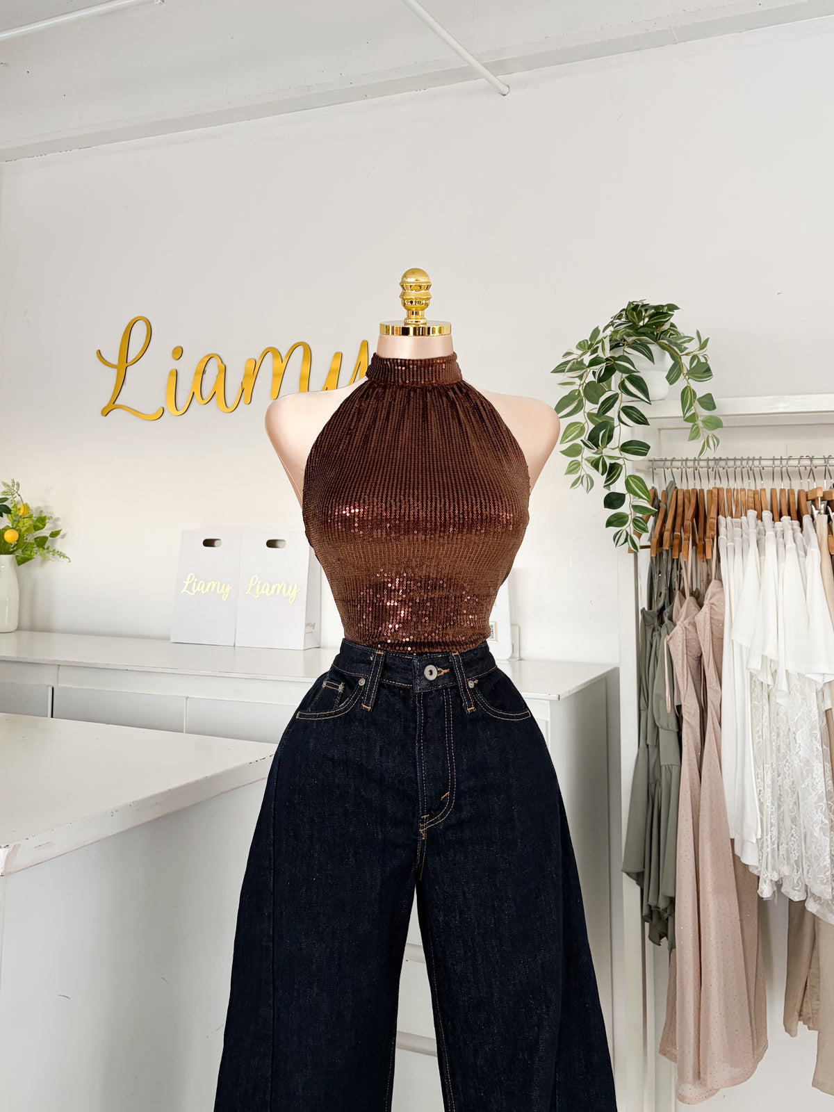 Blusa halter lentejuelas