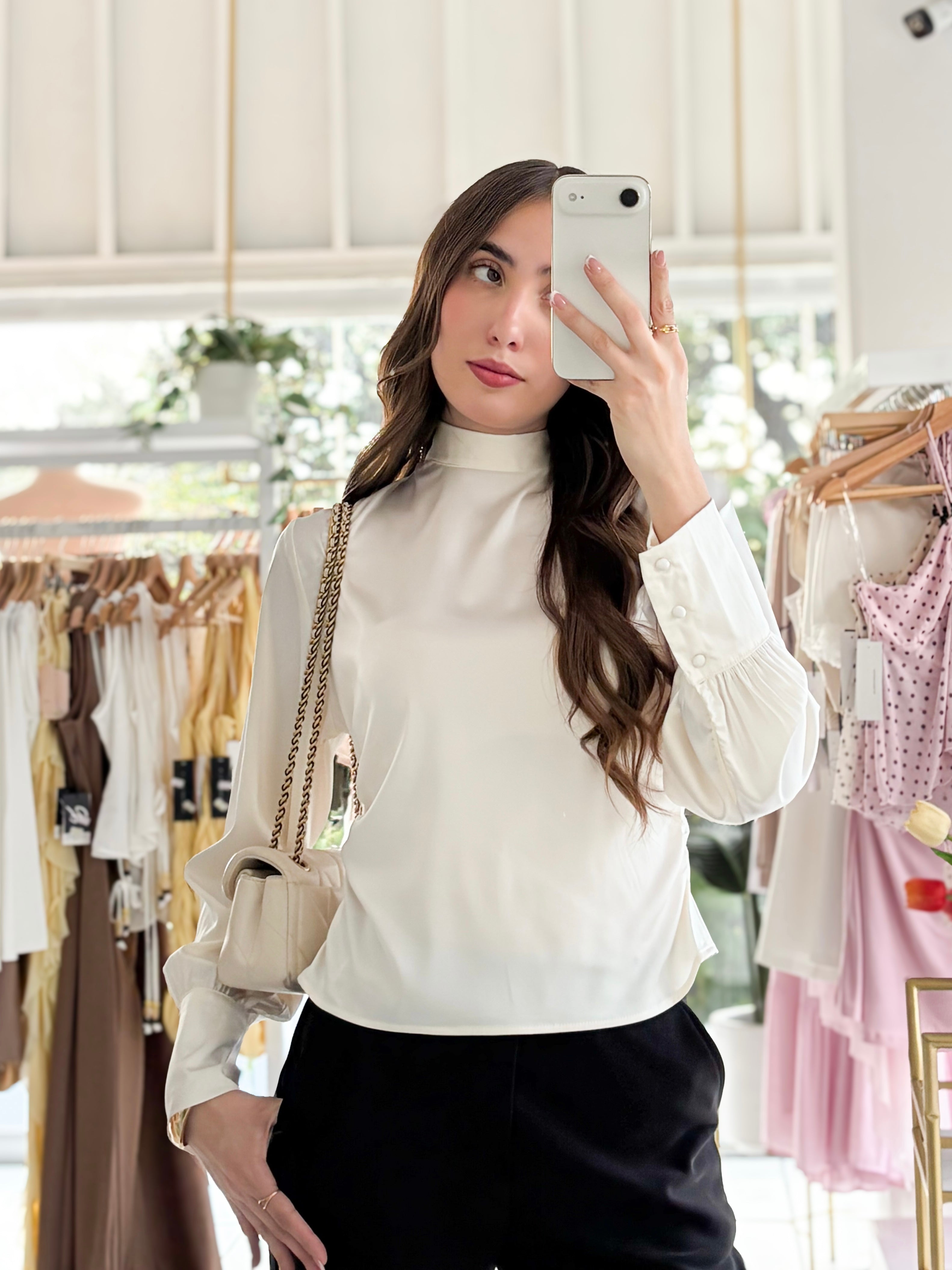 Blusa satén manga larga amarre