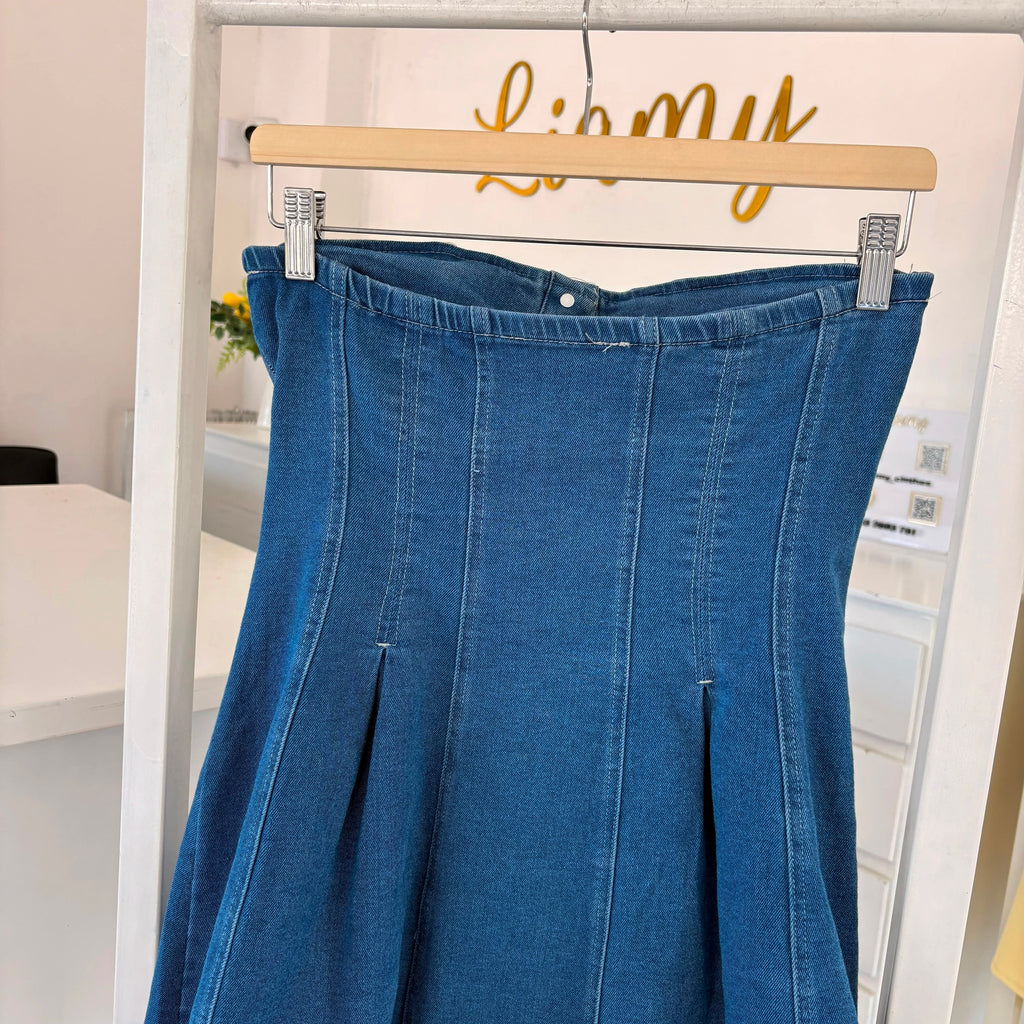 Vestido Denim straple botones