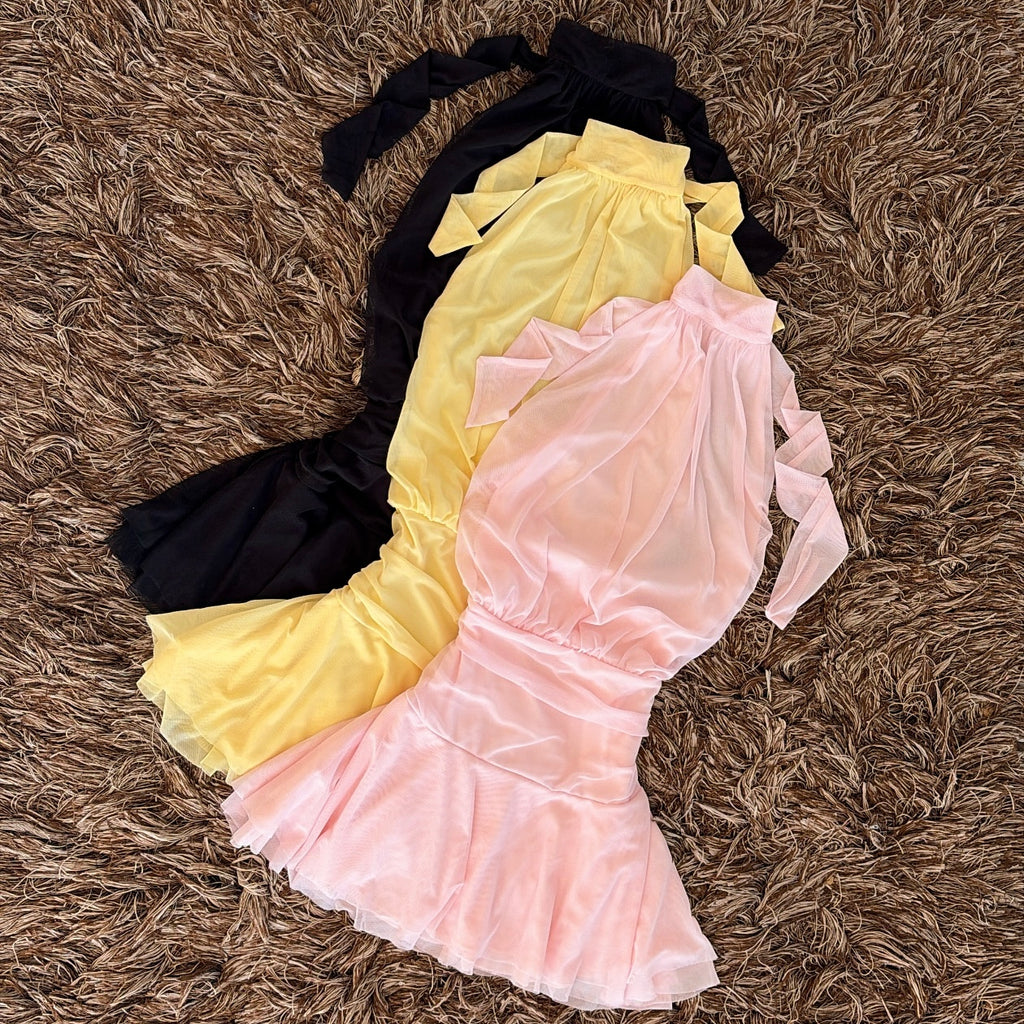 Vestido halter mesh