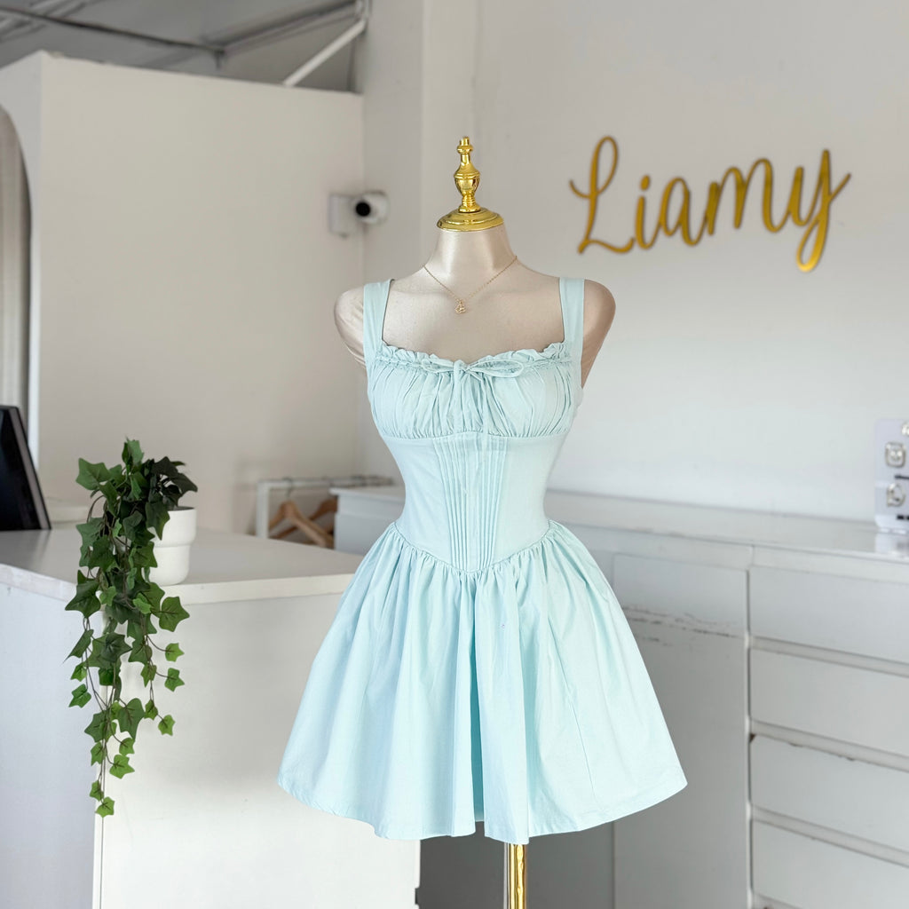 Vestido ampon pecho corrugado