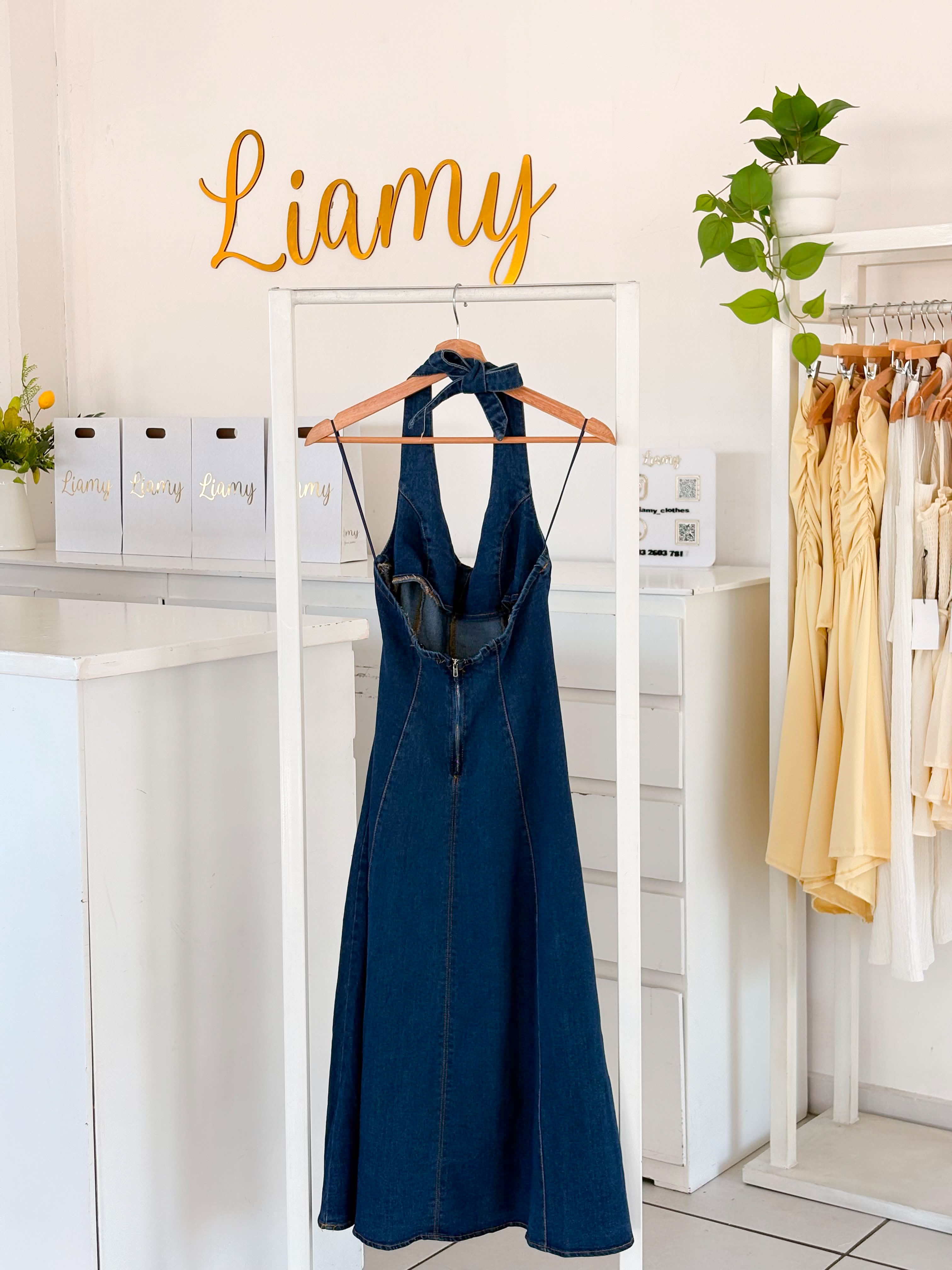 Vestido mezclilla Halter largo