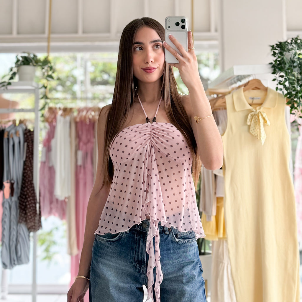 Blusa lunares mesh jareta bolitas