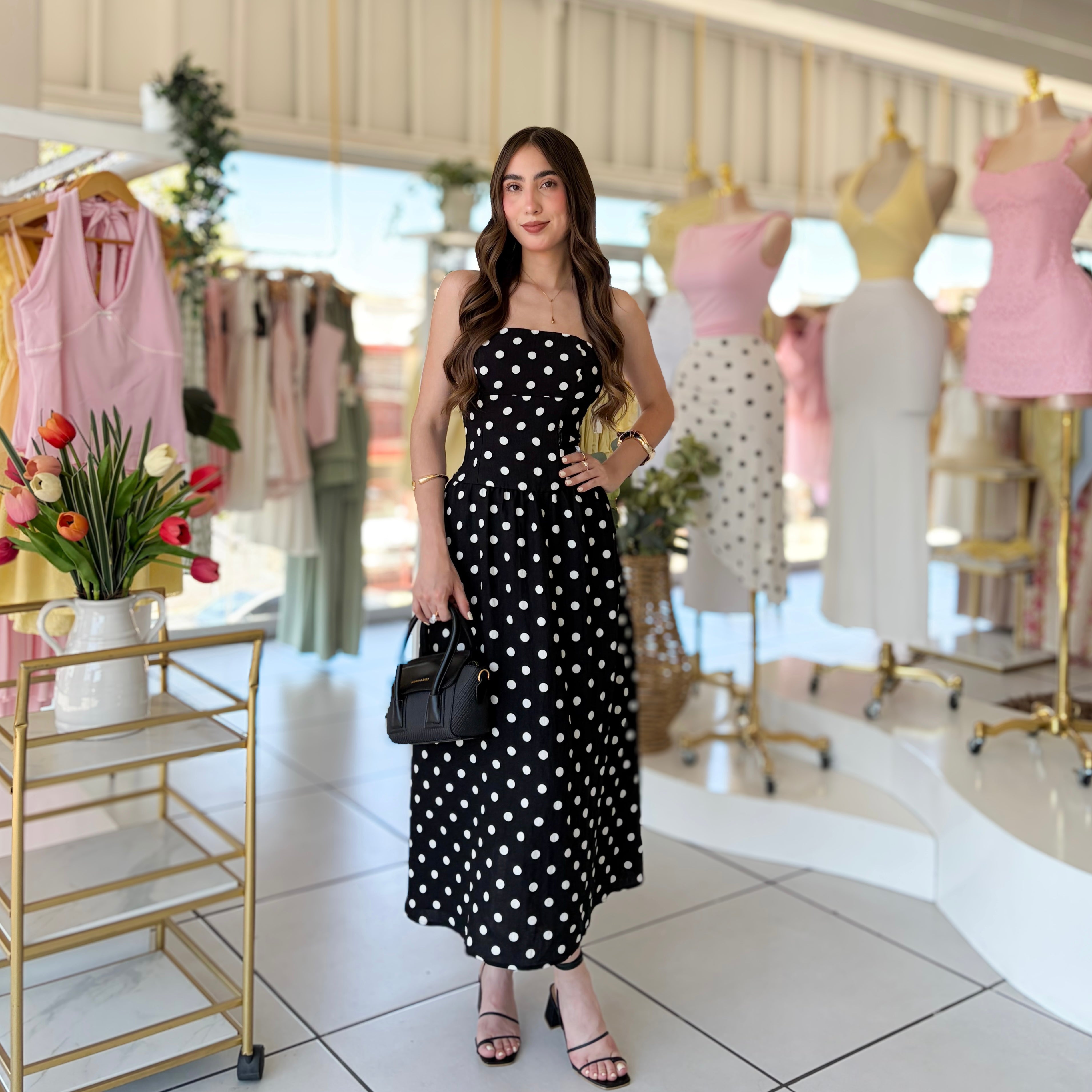 Vestido puntos straple