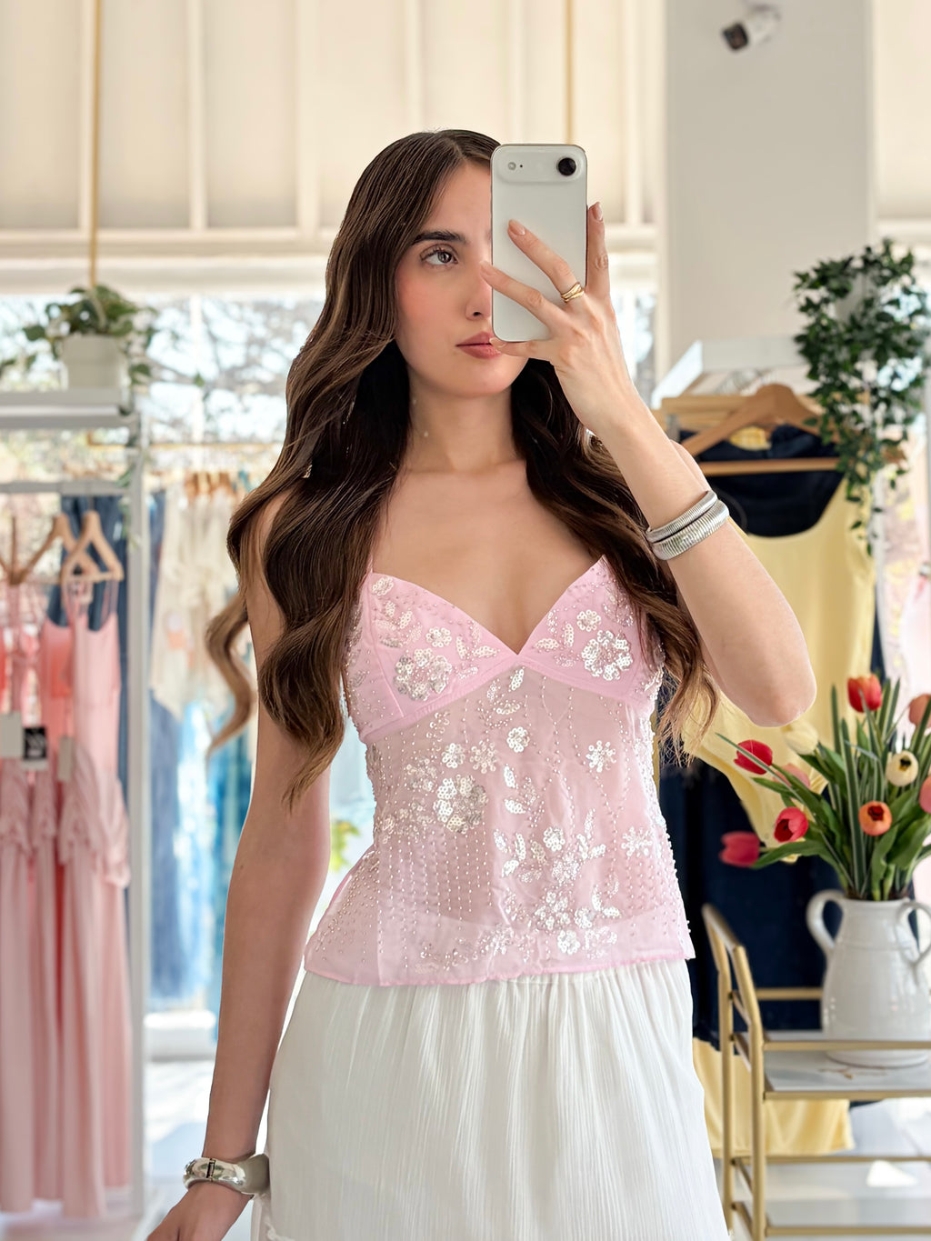 Blusa chaquiras mesh