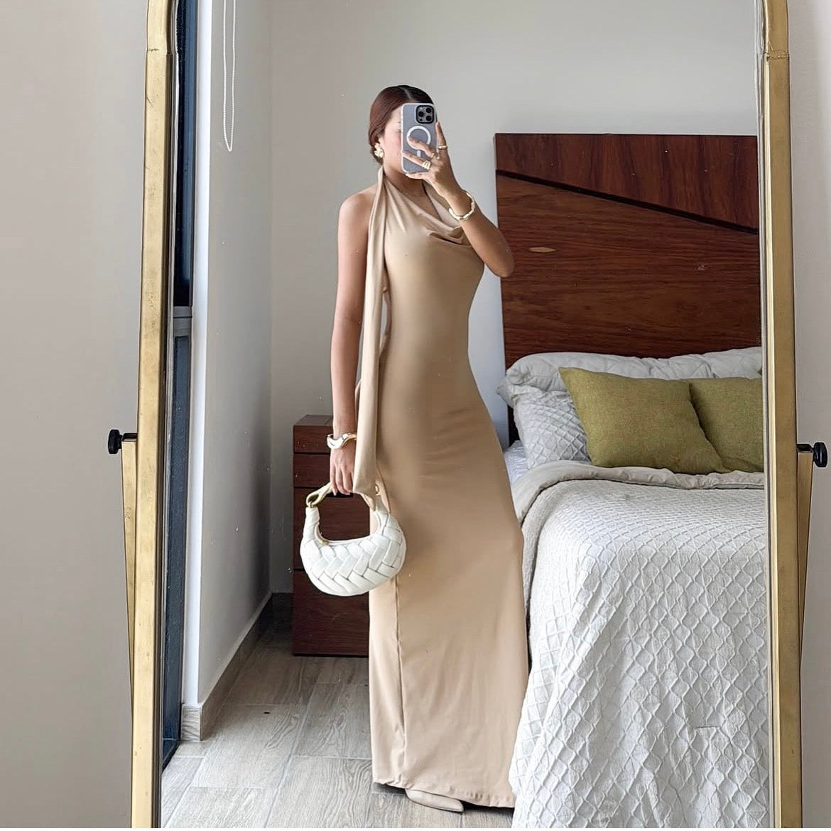 Vestido largo tira cuello