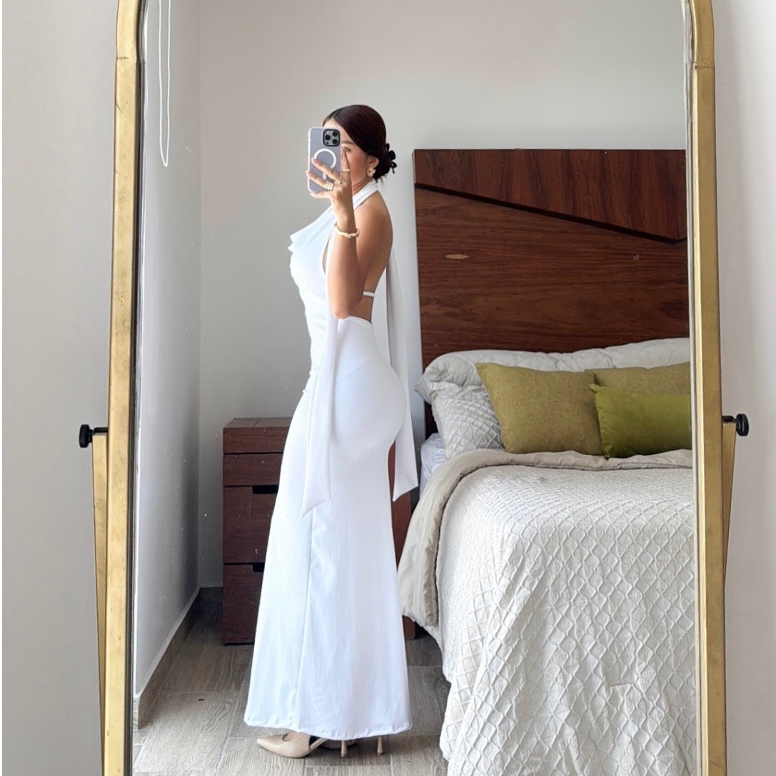 Vestido largo tira cuello